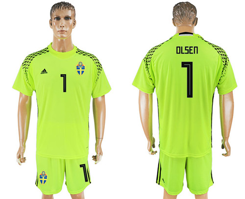 Sweden 1 OLSEN Fluorescent Green Goalkeeper 2018 FIFA World Cup Soccer Jersey
