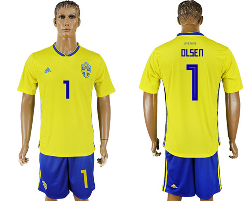 Sweden 1 OLSEN Home 2018 FIFA World Cup Soccer Jersey