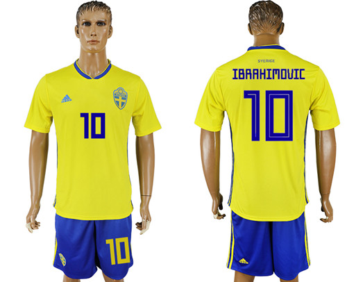 Sweden 10 IBRAHIMOVIC Home 2018 FIFA World Cup Soccer Jersey