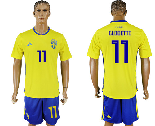 Sweden 11 GUIDETTI Home 2018 FIFA World Cup Soccer Jersey