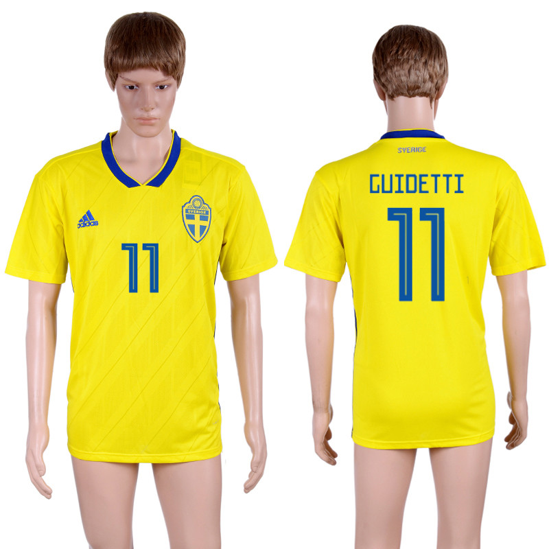 Sweden 11 GUIDETTI Home 2018 FIFA World Cup Thailand Soccer Jersey
