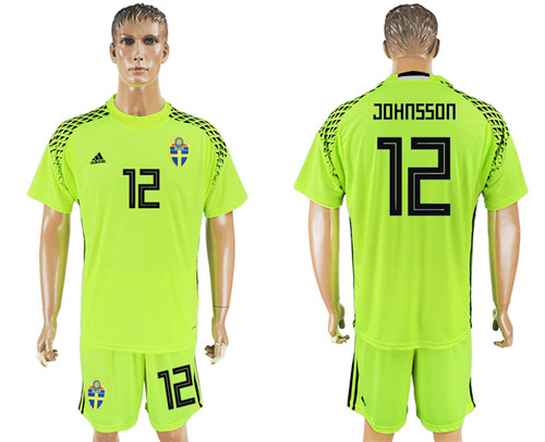 Sweden 12 JOHNSSON Fluorescent Green Goalkeeper 2018 FIFA World Cup Soccer Jersey