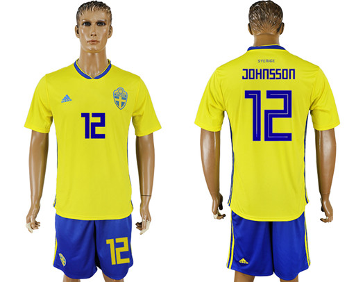 Sweden 12 JOHNSSON Home 2018 FIFA World Cup Soccer Jersey
