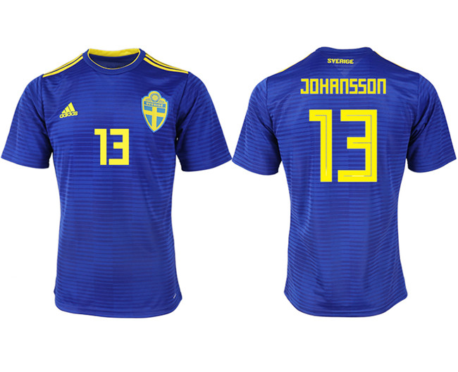 Sweden 13 JOHANSSON Away 2018 FIFA World Cup Thailand Soccer Jersey