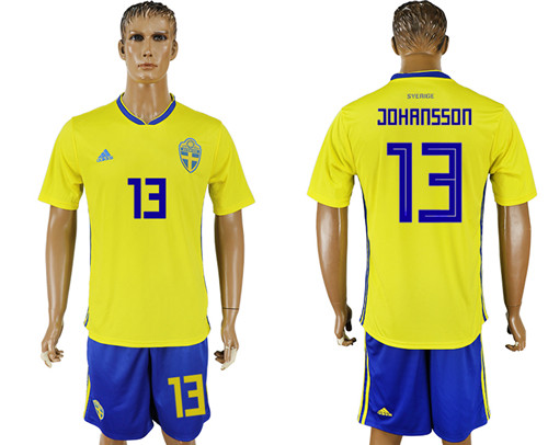Sweden 13 JOHANSSON Home 2018 FIFA World Cup Soccer Jersey