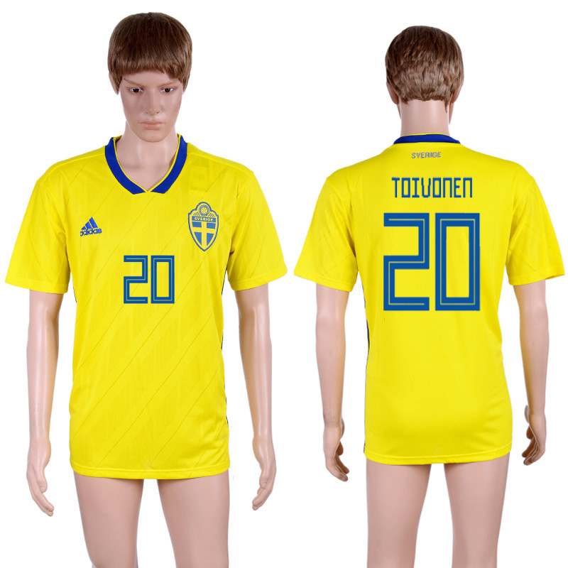 Sweden 20 TOIVONEN Home 2018 FIFA World Cup Thailand Soccer Jersey