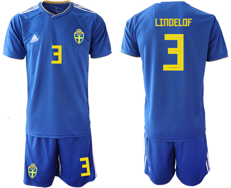 Sweden 3 LINDELOF Away 2018 FIFA World Cup Soccer Jersey