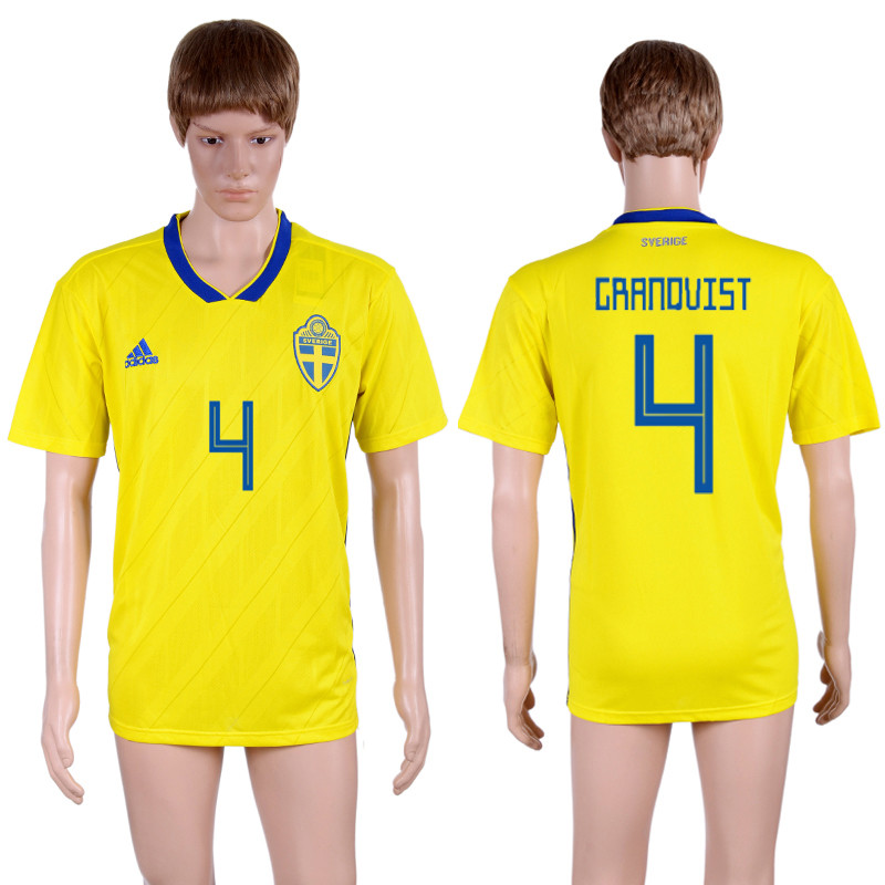 Sweden 4 GRANQUIST Home 2018 FIFA World Cup Thailand Soccer Jersey