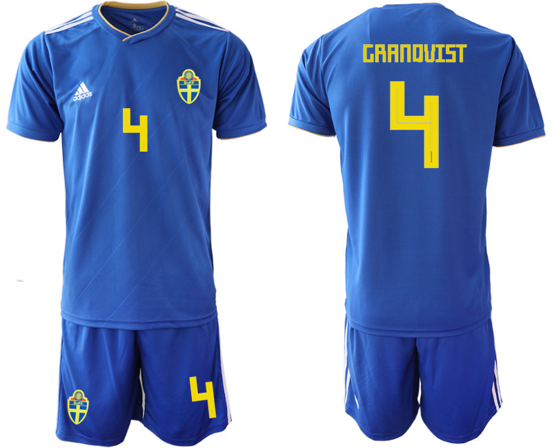 Sweden 4 GRANQVIST Away 2018 FIFA World Cup Soccer Jersey