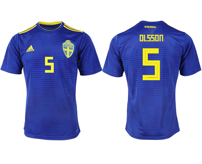 Sweden 5 OLSSON Away 2018 FIFA World Cup Thailand Soccer Jersey