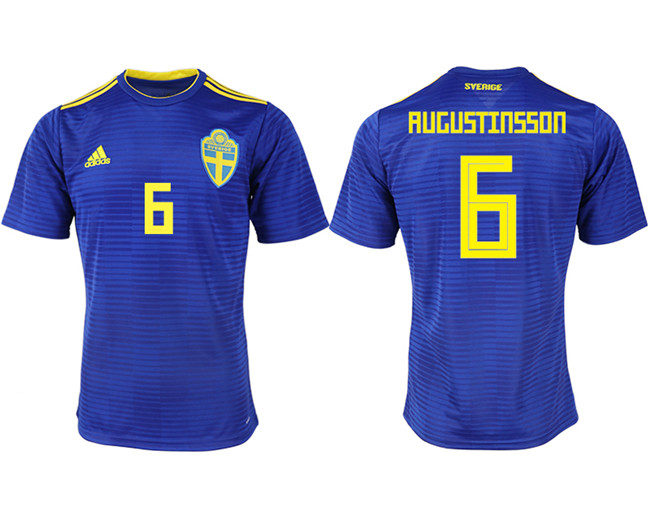 Sweden 6 AUGUSTINSSON Away 2018 FIFA World Cup Thailand Soccer Jersey