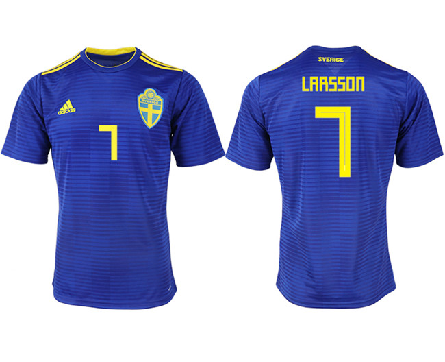 Sweden 7 LARSSON Away 2018 FIFA World Cup Thailand Soccer Jersey