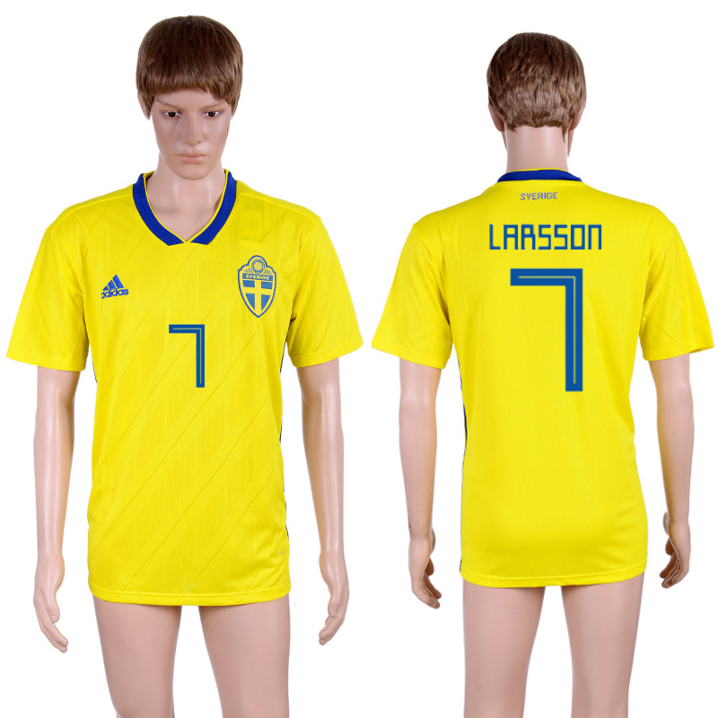 Sweden 7 LARSSON Home 2018 FIFA World Cup Thailand Soccer Jersey