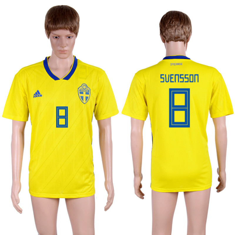 Sweden 8 SVENSSON Home 2018 FIFA World Cup Thailand Soccer Jersey