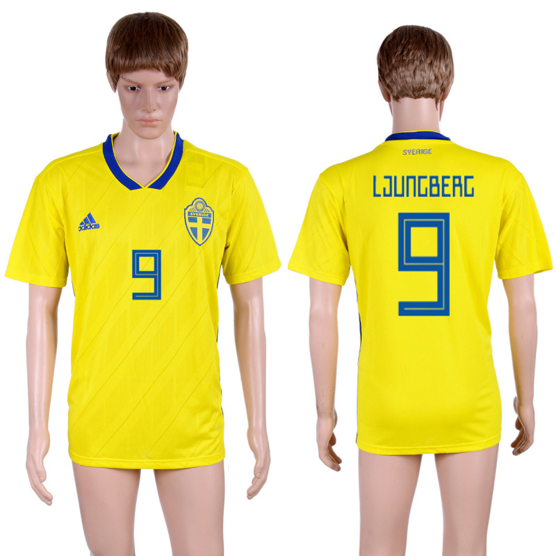 Sweden 9 LJUNGBERG Home 2018 FIFA World Cup Thailand Soccer Jersey