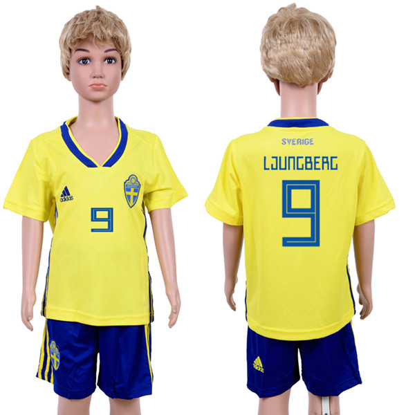 Sweden 9 LJUNGBERG Home Youth 2018 FIFA World Cup Soccer Jersey