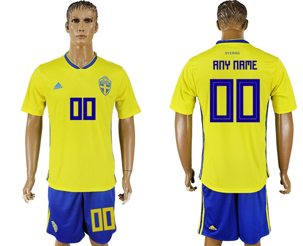 Sweden Home 2018 FIFA World Cup Men's Customized Jersey