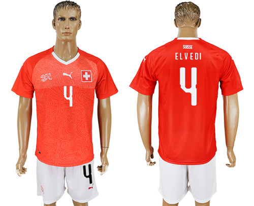 Switzerland 4 ELVEDI Home 2018 FIFA World Cup Soccer Jersey