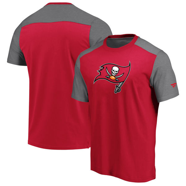 Tampa Bay Buccaneers NFL Pro Line by Fanatics Branded Iconic Color Block T Shirt RedHeathered Gray