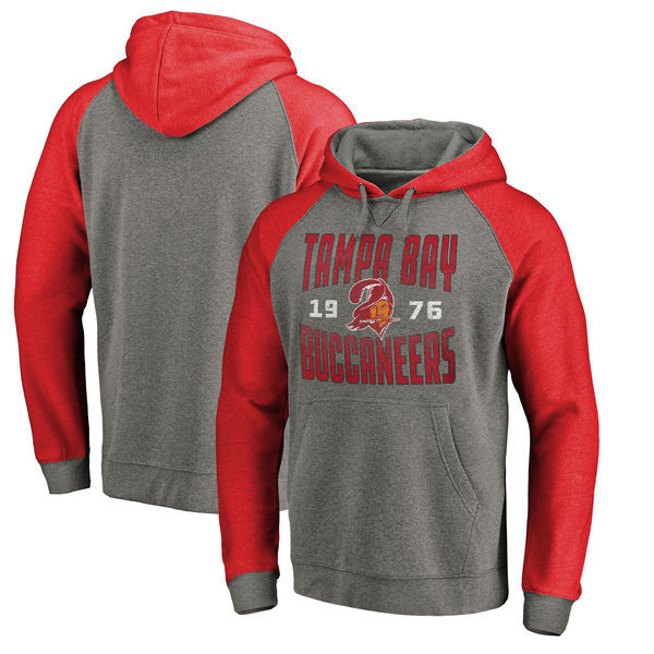 Tampa Bay Buccaneers NFL Pro Line by Fanatics Branded Timeless Collection Antique Stack Tri Blend Raglan Pullover Hoodie Ash