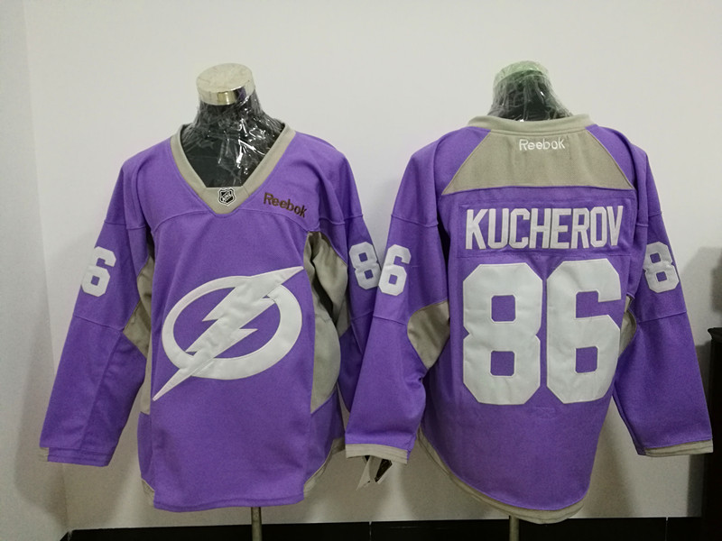 Tampa Bay Lightning 86 Nikita Kucherov Purple Fights Cancer Practice Stitched NHL Jersey