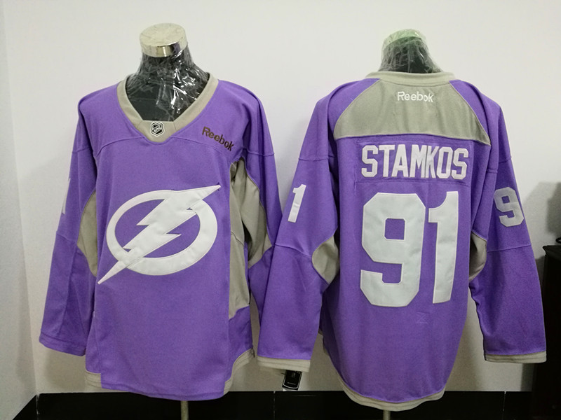 Tampa Bay Lightning 91 Steven Stamkos Purple Fights Cancer Practice Stitched NHL Jersey