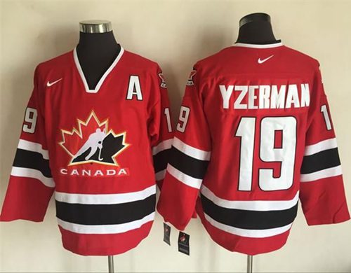Team CA 19 Steve Yzerman Red Black 2002 Olympic  Throwback Stitched NHL Jersey