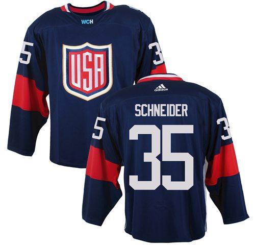 Team USA 35 Cory Schneider Navy Blue 2016 World Cup Stitched NHL Jersey
