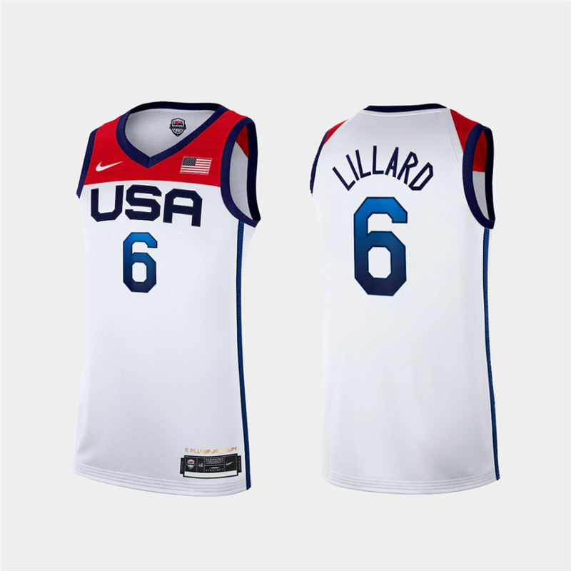 Team USA 6 Lillard White 2021 Olympics Basketball Swingman Jersey