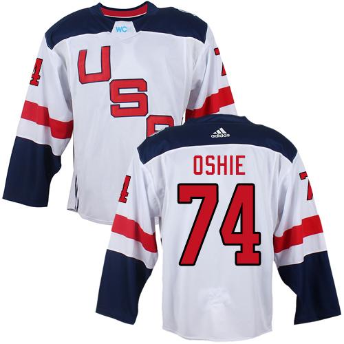 Team USA 74 T J Oshie White 2016 World Cup Stitched NHL Jersey