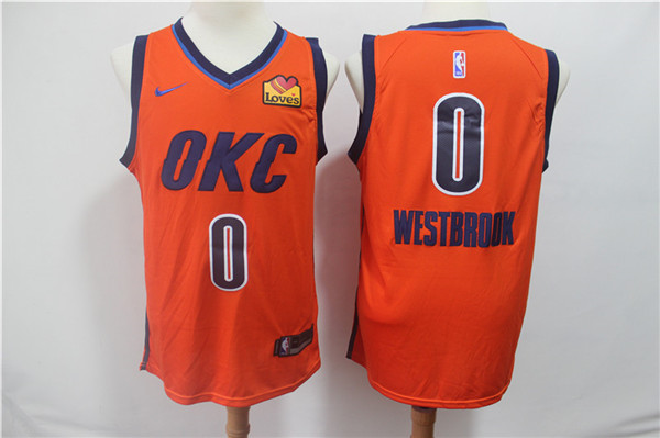 Thunder 0 Russell Westbrook Orange 2019 Earned Edition Nike Swingman Jersey