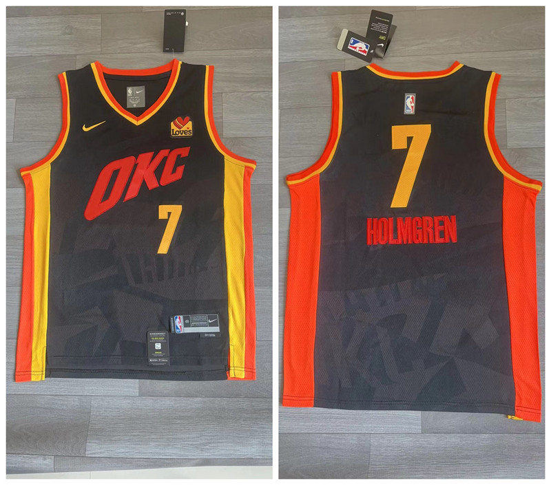 Thunder 7 Chet Holmgren Black Nike 2023 24 City Edition Swingman Jersey