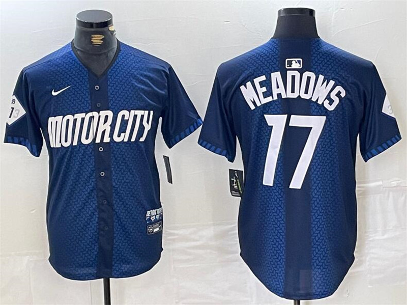 Tigers 17 Parker Meadows Navy Nike 2024 City Connect Cool Base Jersey