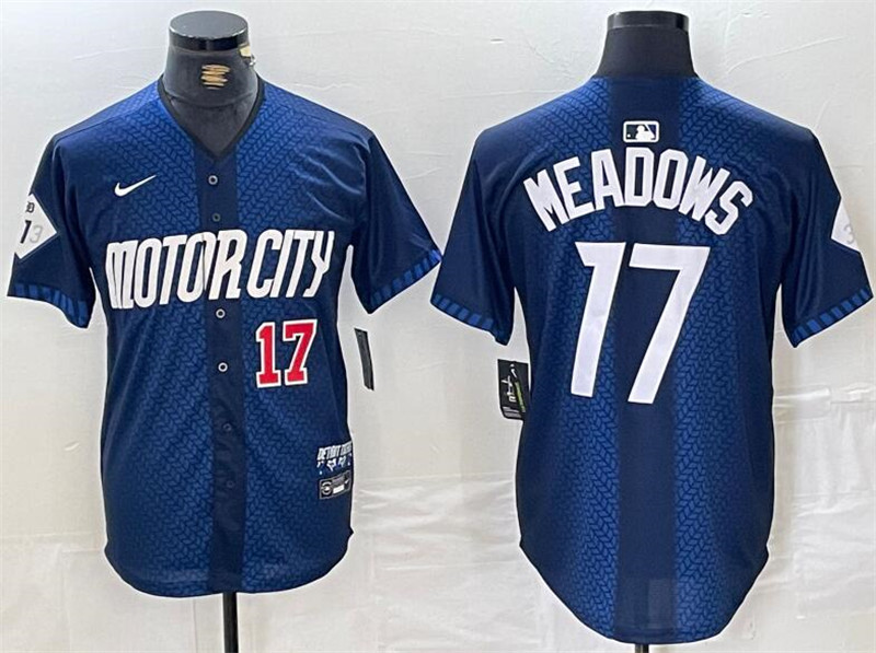 Tigers 17 Parker Meadows Number Navy Nike 2024 City Connect Cool Base Jersey