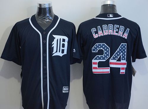 Tigers 24 Miguel Cabrera Navy Blue USA Flag Fashion Stitched MLB Jersey