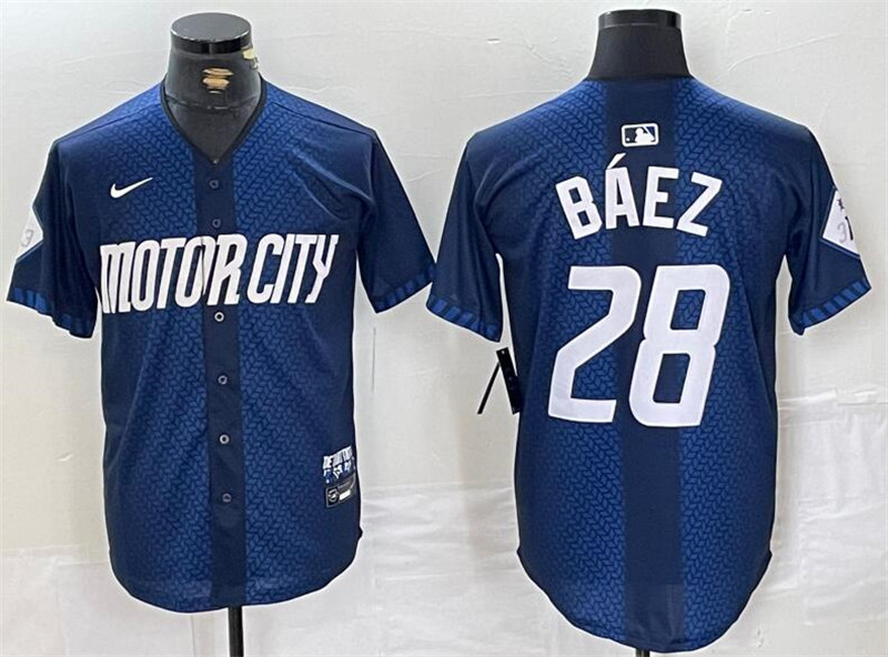 Tigers 28 Javier Baez Navy Nike 2024 City Connect Cool Base Jersey
