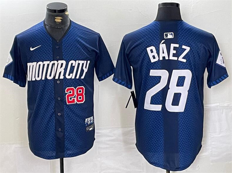 Tigers 28 Javier Baez Navy Number Nike 2024 City Connect Cool Base Jersey