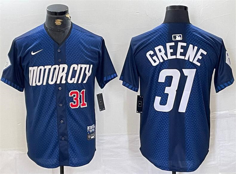 Tigers 31 Riley Greene Number Navy Nike 2024 City Connect Cool Base Jersey
