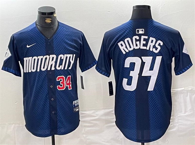 Tigers 34 Jake Rogers Number Navy Nike 2024 City Connect Cool Base Jersey