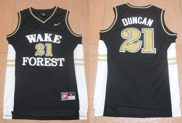 Tim Duncan Wake Forest Jerseys Stitched Wake Forest 21 Tim Duncan Black White NCAA College Basketball Black Jerseys