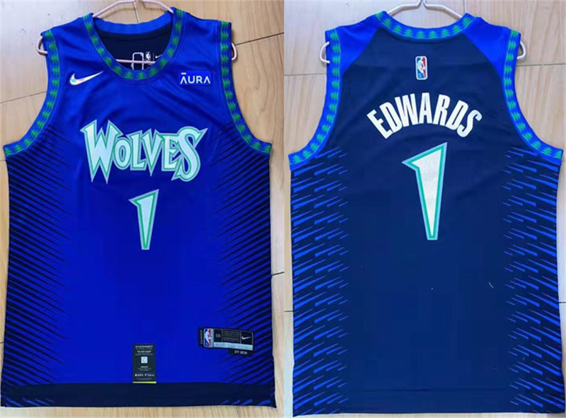 Timberwolves 1 Anthony Edwards Blue 2021 22 City Edition Nike Swingman Jerseys