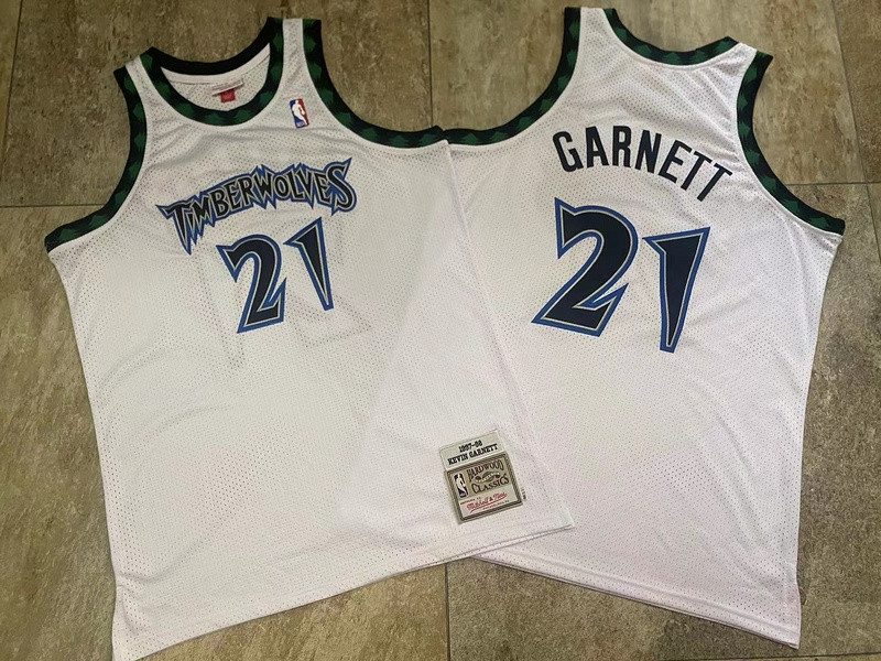 Timberwolves 21 Kevin Garnett White 1997 98 Hardwood Classics Swingman Jersey