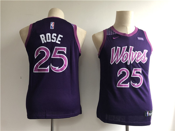 Timberwolves 25 Derrick Rose Purple Youth 2018 19 City Edition  Swingman Jersey