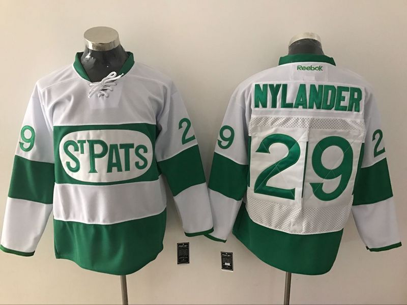 Toronto Maple Leafs 29 William Nylander White Green St  Patrick Day Stitched NHL Jersey