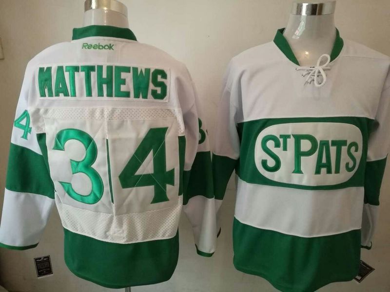 Toronto Maple Leafs 34 Auston Matthews White Green St  Patrick Day Stitched NHL Jersey