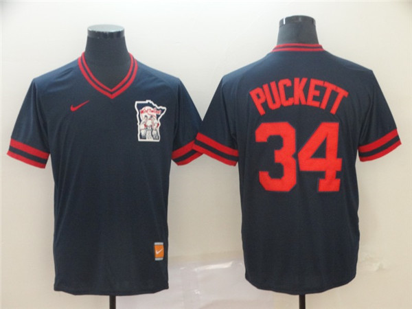 Twins 34 Kirby Puckett Navy Throwback Jersey