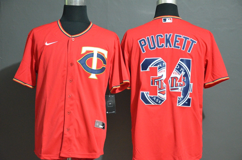 Twins 34 Kirby Puckett Red 2020 Nike Cool Base Fashion Jersey