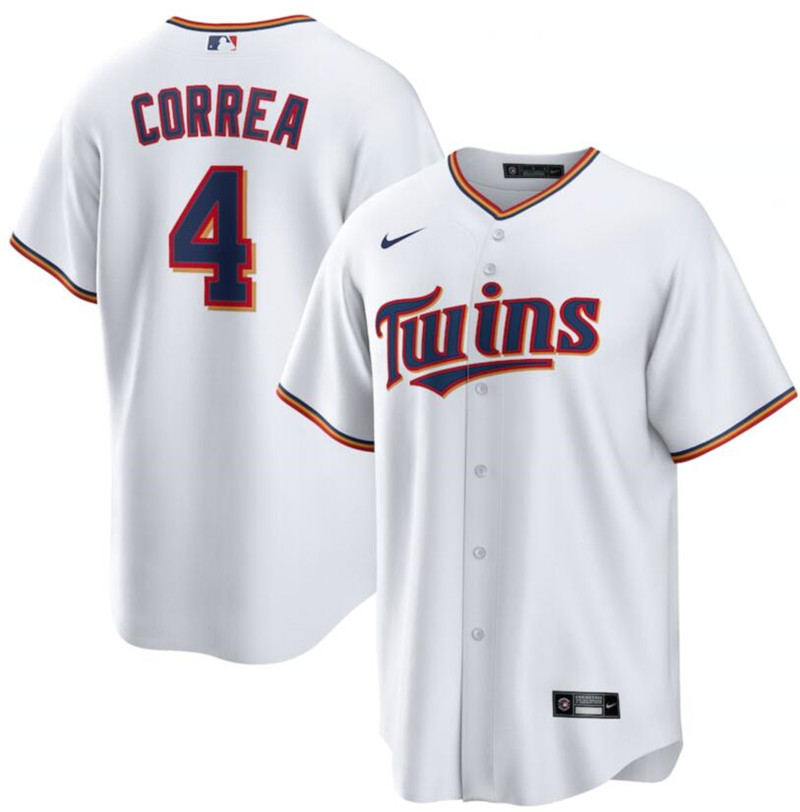 Twins 4 Carlos Correa White Nike Cool Base Jersey