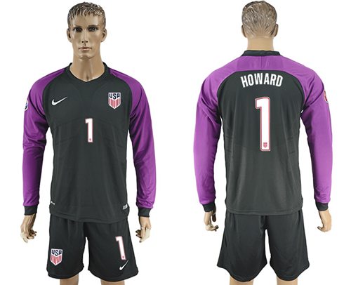 USA 1 Howard Black Goalkeeper Long Sleeves Soccer Country Jersey
