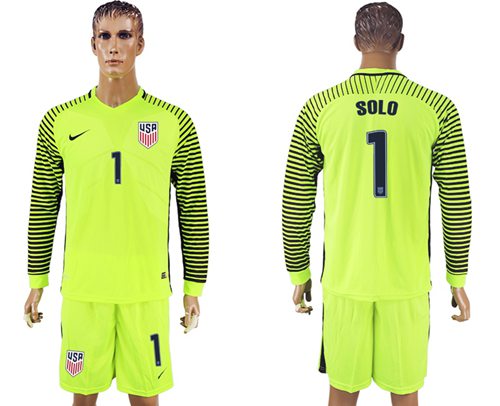 USA 1 Solo Green Long Sleeves Goalkeeper Soccer Country Jersey